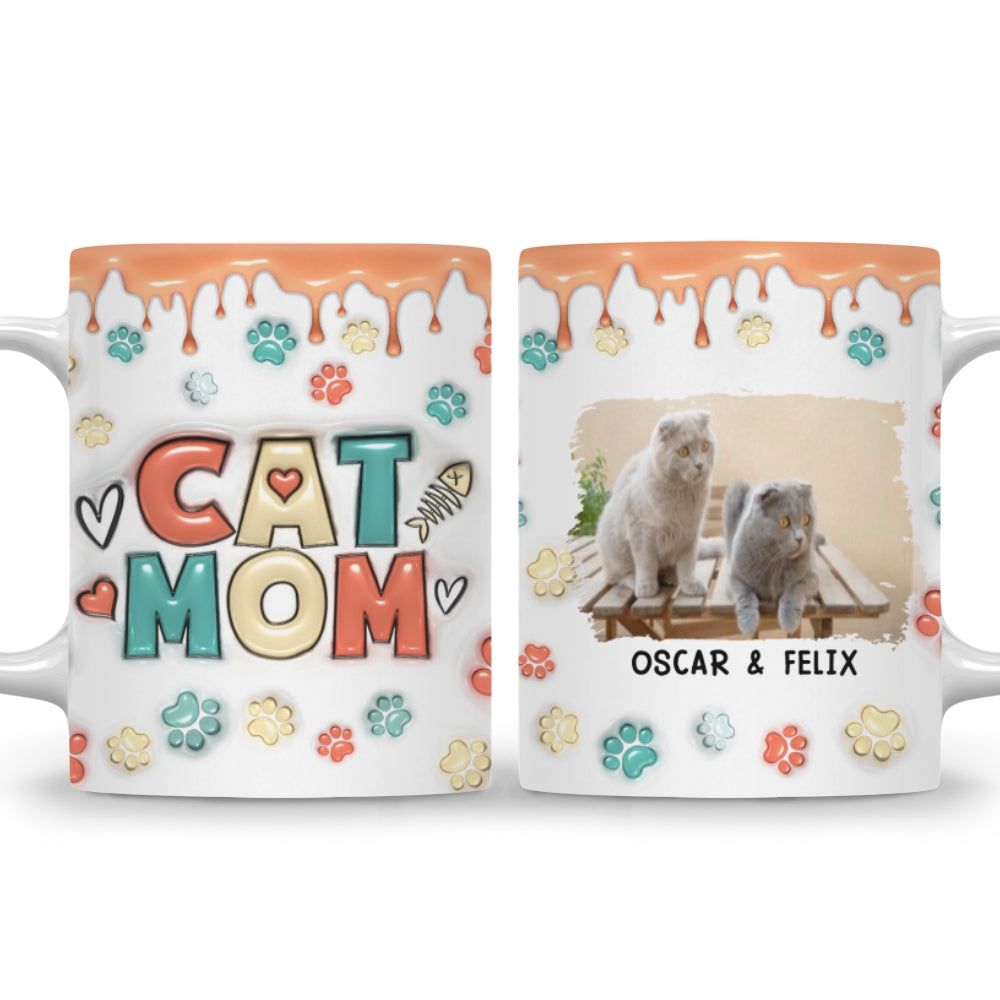 Custom Photo Mother's day Birthday Gifts For Cat Mom, Cat Lovers • Mom Of Cats Version 2 Photo - Personalized 3D Inflated Effect Mug