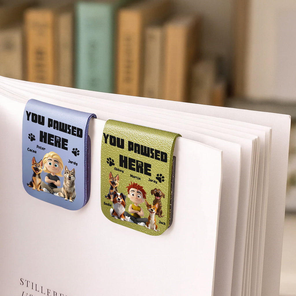 You Pawsed Here With Dad - Personalized Leather Bookmark