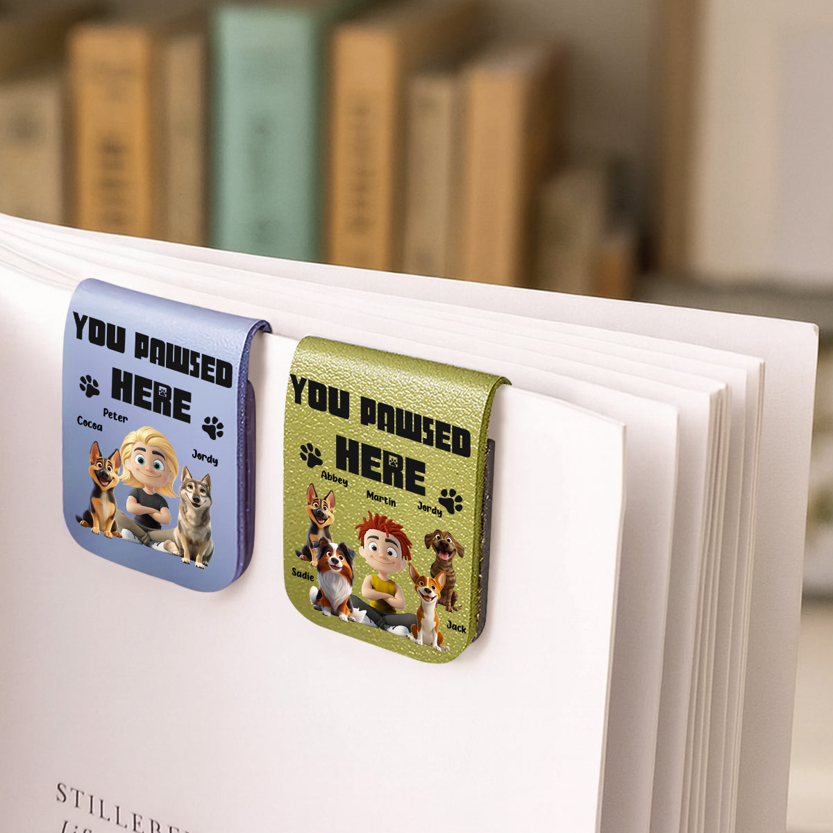 You Pawsed Here With Dad - Personalized Leather Bookmark
