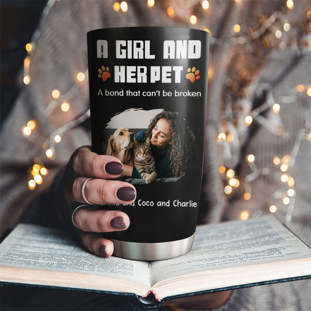 Custom Photo Christmas Birthday Gifts For Pet Lovers • Human And Their Pet Cartoon Christmas Photo - Personalized Tumbler