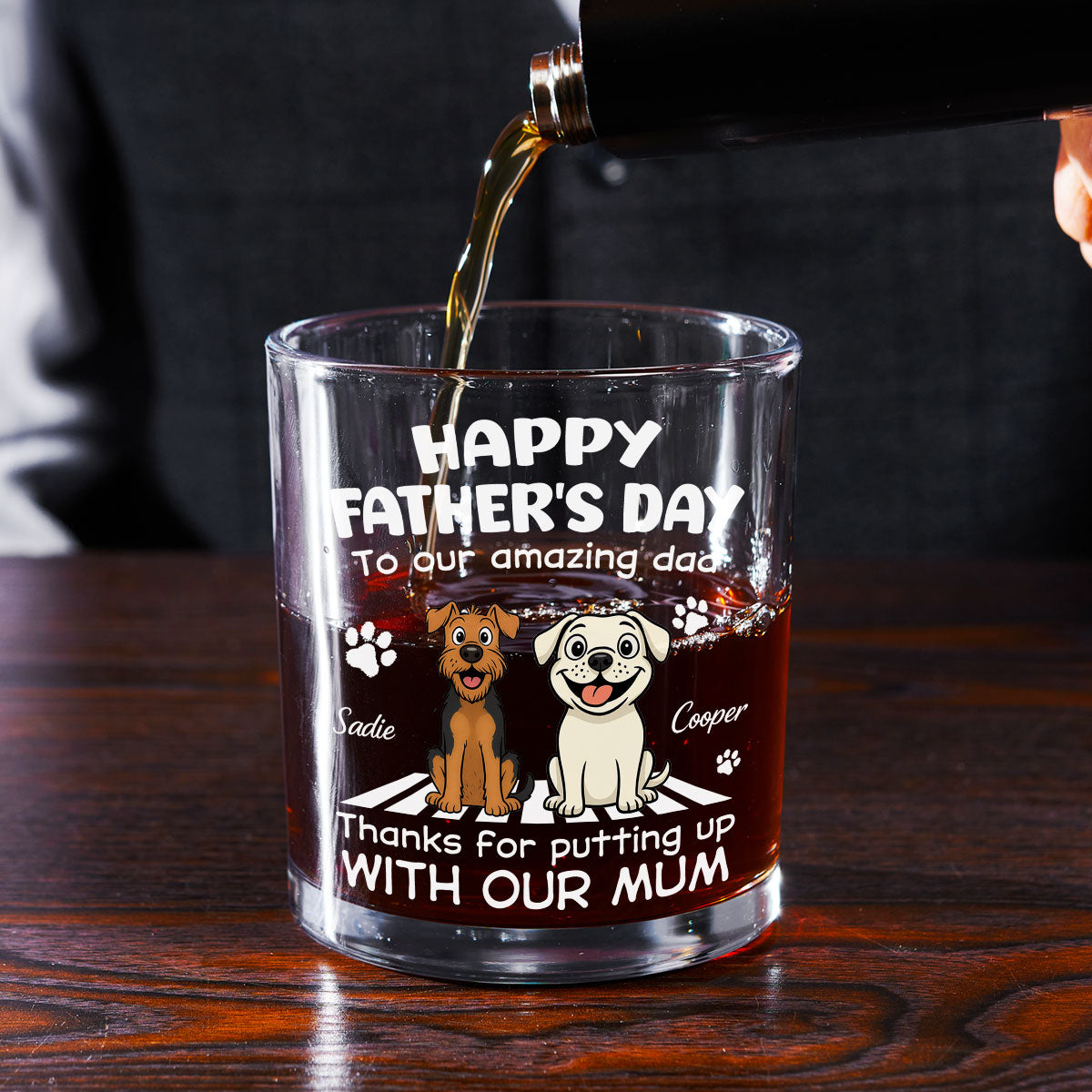 Custom Father's Day Birthday Drinkware Gifts for Dog Dad • Putting Up With Funny Dad - Personalized Whiskey Glass