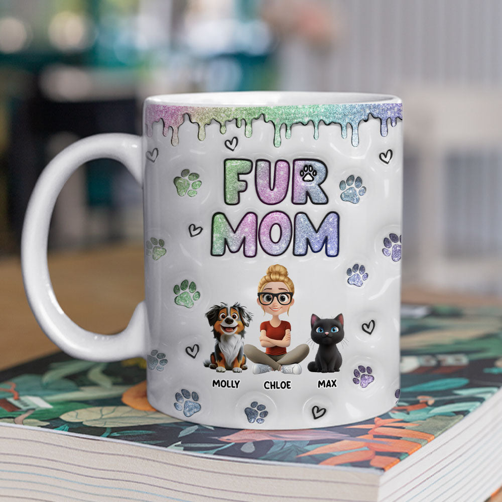 Custom Christmas Birthday Gifts For Pet Mom, Pet Lovers • Lovely Chibi Fur Mom - Personalized 3D Inflated Effect Mug