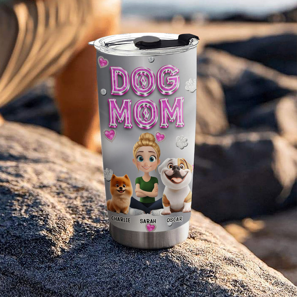 Custom Christmas Birthday Gifts For Dog Mom, Dog Lovers • Glitter Cute Cartoon Dog Mom - Personalized Tumbler