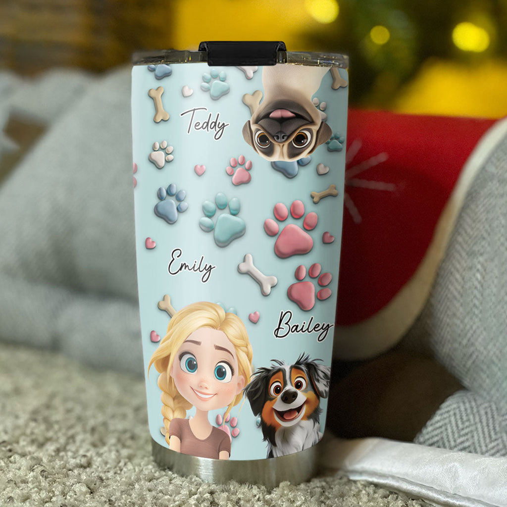 Custom Mother's day Birthday Gifts For Dog Mom, Dog Lovers • Dog And Human Cartoon - Personalized Tumbler