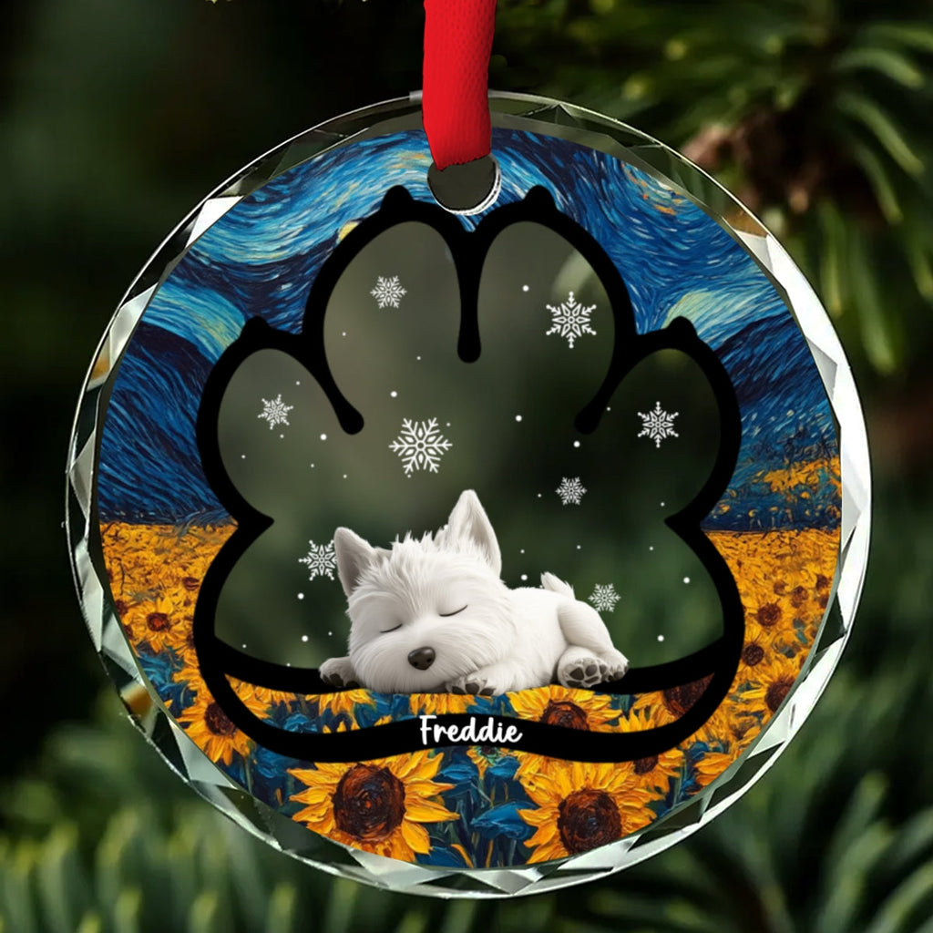 Custom Christmas Memorial Sympathy Gifts For Dogs, Cats • Lay Here With Me - Personalized Glass Ornament