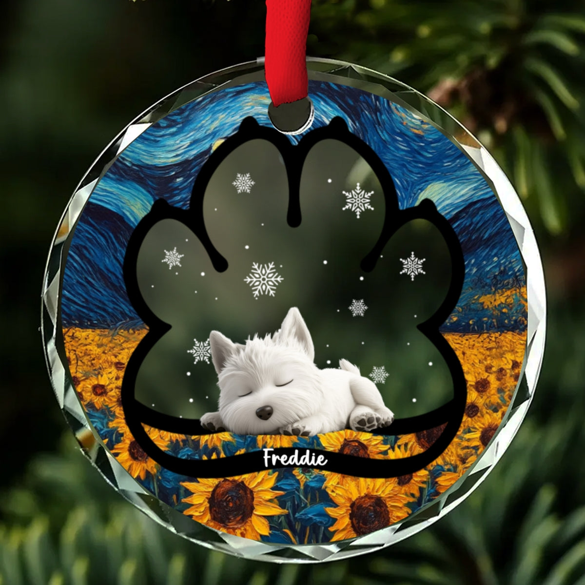 Custom Christmas Memorial Sympathy Gifts For Dogs, Cats • Lay Here With Me - Personalized Glass Ornament
