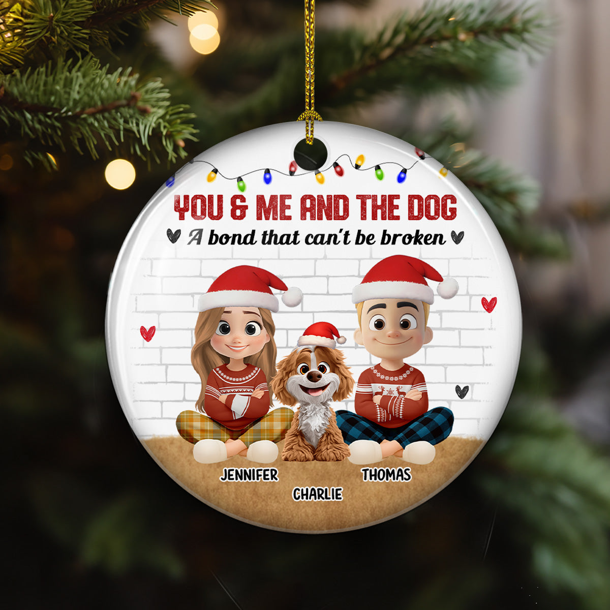 Custom Christmas Decor Home Birthday Gifts For Dog Lovers • You Me And The Dog Snow Ver - Personalized Ceramic Ornament