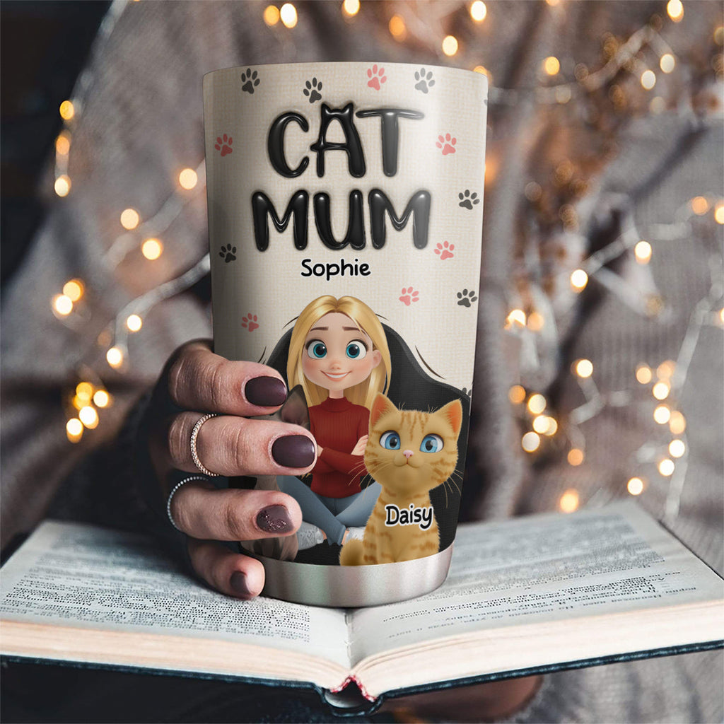 Custom Christmas Birthday Gifts For Cat Mom, Cat Lovers • Mom Love Cat The Most - Personalized 3D Inflated Effect Tumbler