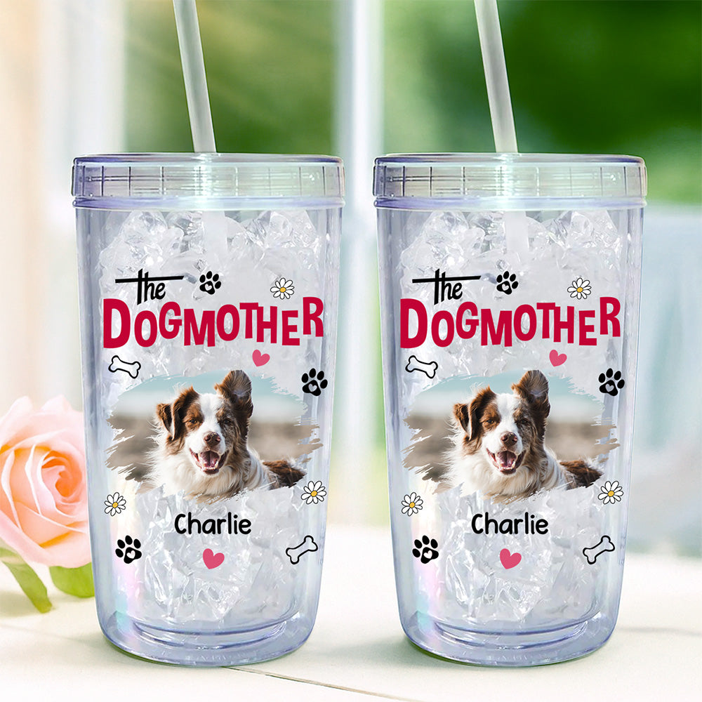 Custom Photo Christmas Birthday Gifts For Dog Mom, Dog Lovers • The Dogmother Photo - Personalized 14oz Plastic Tumbler