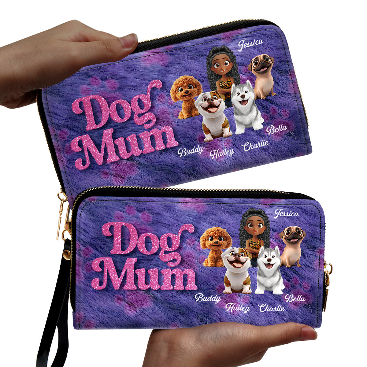 Bling Dog Mom Cartoon - Personalized Leather Wallet