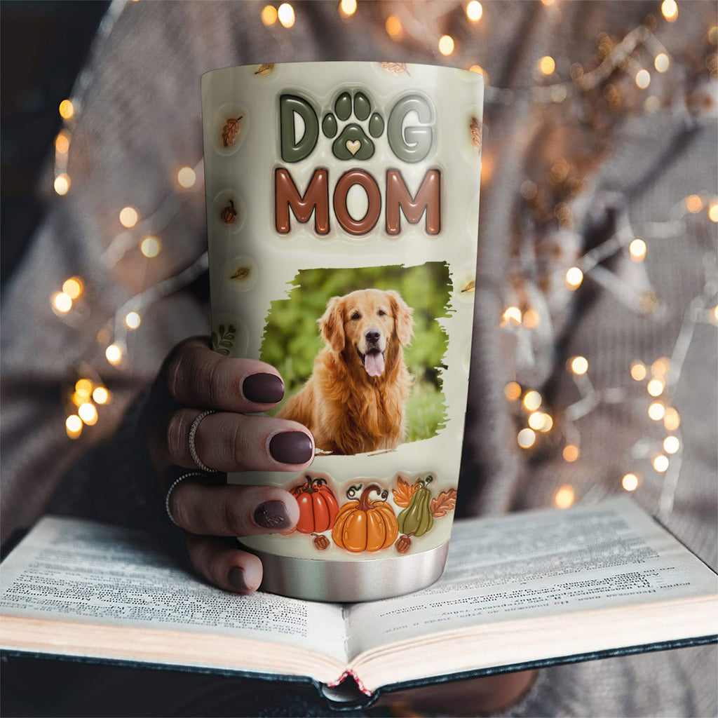Custom Christmas Birthday Gifts For Pet Lovers • Dog Mom Autumn Version Photo - Personalized 3D Inflated Effect Tumbler