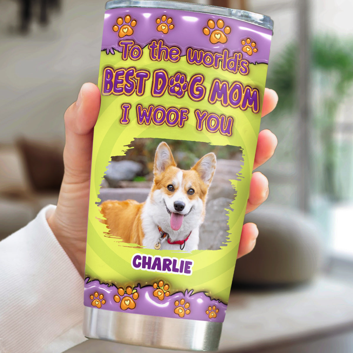 Custom Photo Mother's day Birthday Gifts For Dog Mom, Dog Lovers • To The World Best Dog Mom Photo - Personalized 3D Inflated Effect Tumbler