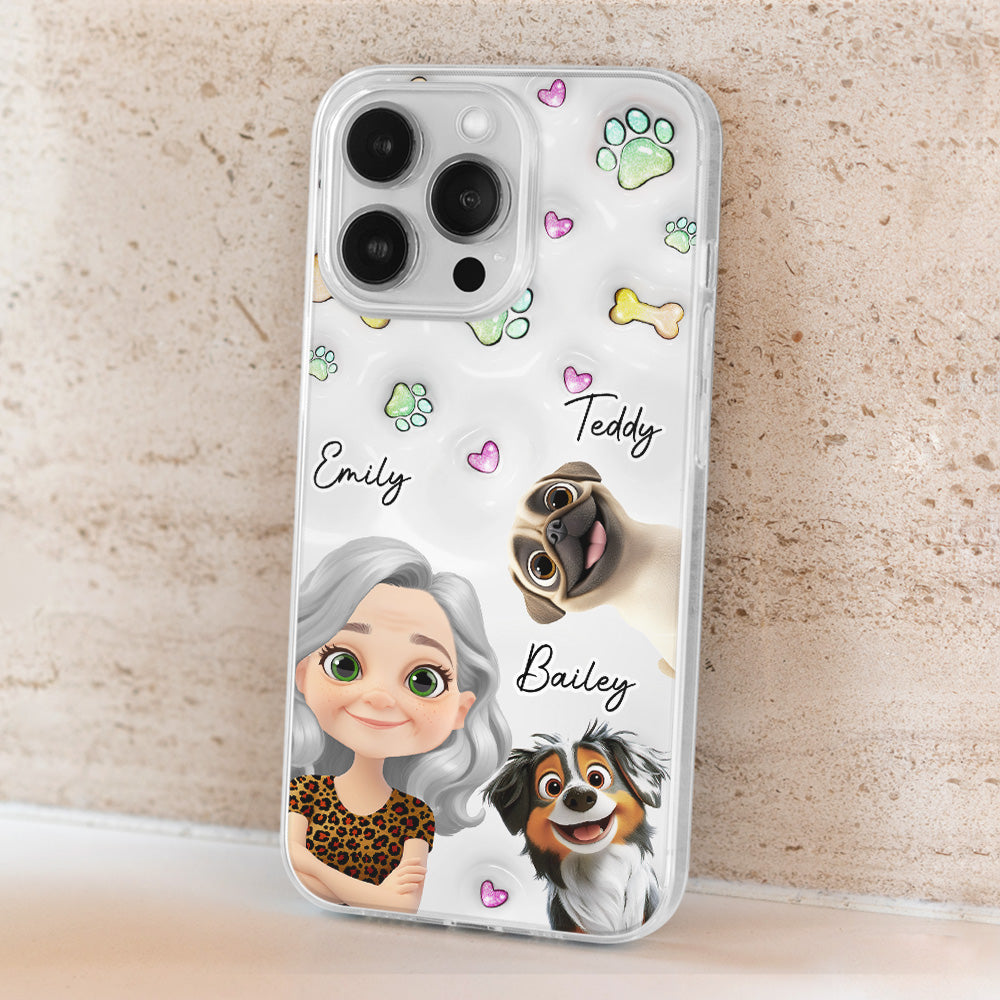 Lovely Human And Her Dogs - Personalized 3D Inflated Effect Phone Case