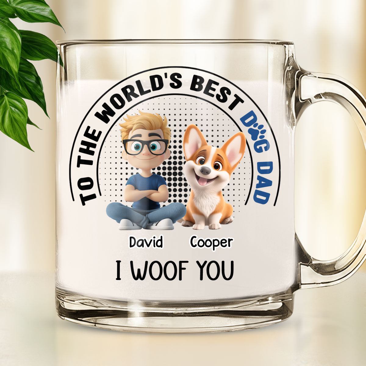 Custom Father's day Birthday Gifts For Dog Dad, Dog Lovers • Dog Dad Lovely Chibi - Personalized Glass Mug