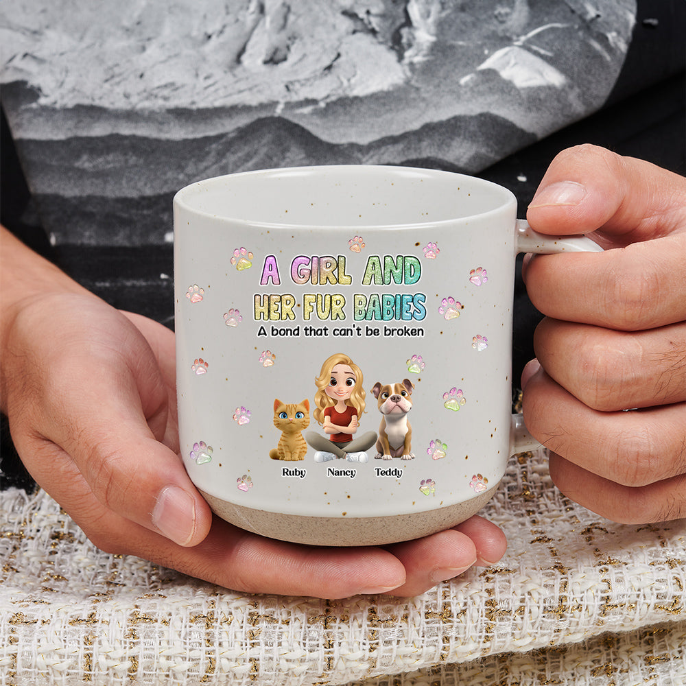 Custom Christmas Birthday Gifts For Pet Mom, Pet Lovers • A Girl And Her Fur Babies - Personalized Pottery Mug