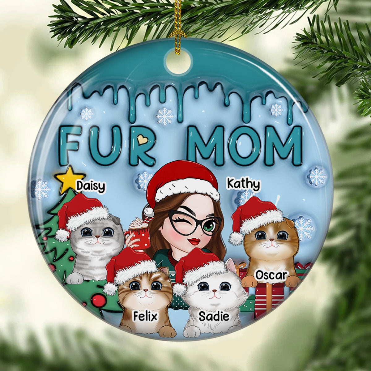 Lovely Fur Mom - Personalized 3D Inflated Effect Ceramic Ornament