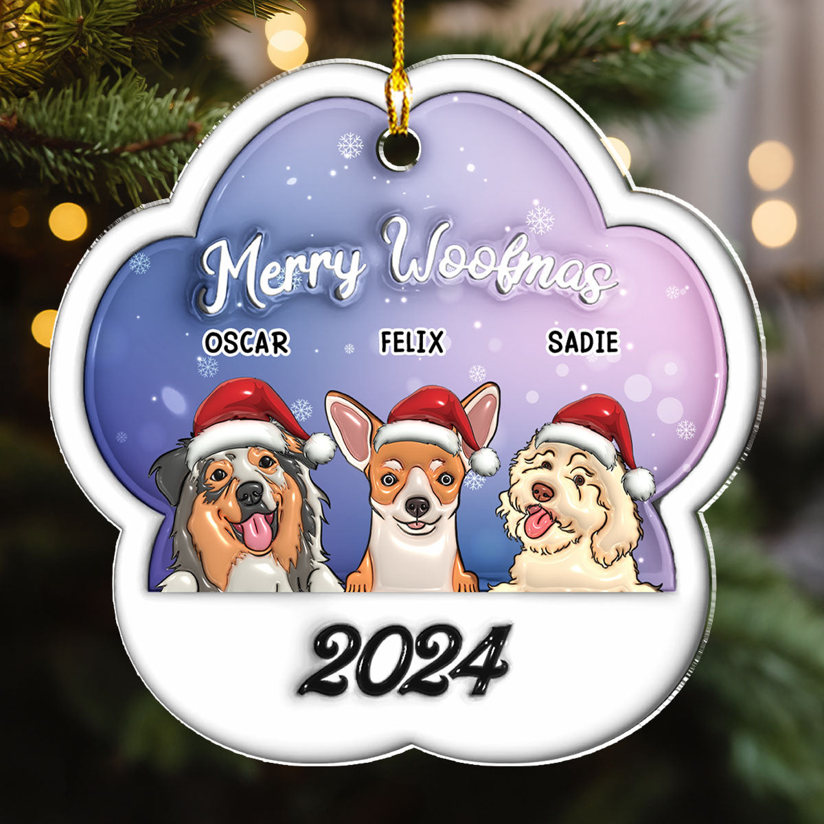 Merry Woofmas 2024 - Personalized 3D Inflated Effect Acrylic Ornament