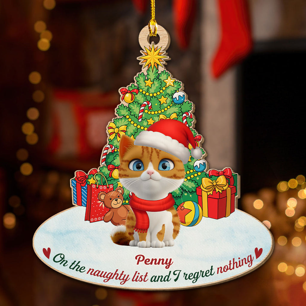 Custom Christmas Decor Home Birthday Gifts For Cat Lovers • On The Naughty List Cat Cartoonize - Personalized Wood Ornament