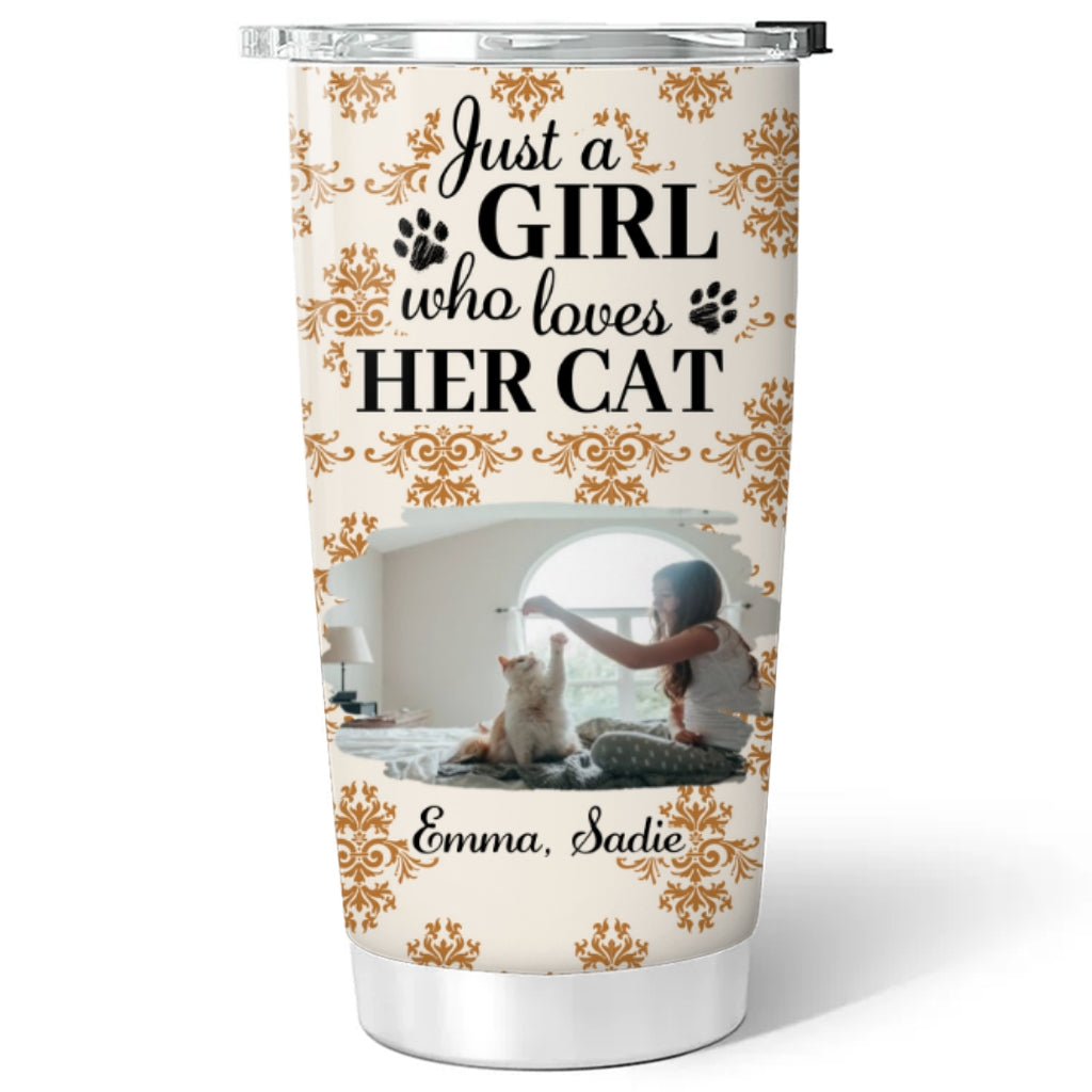 Custom Photo Christmas Birthday Gifts For Pet Mom, Pet Lovers • Pumskin Cat Autumn Photo - Personalized Tumbler