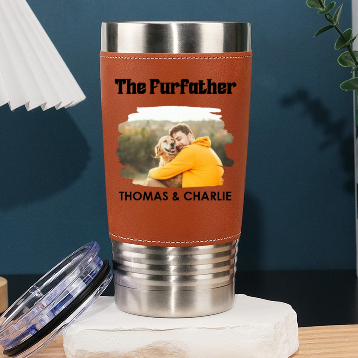 Custom Photo Father's day Birthday Gifts For Pet Dad, Pet Lovers • The Furfather Photo - Personalized Leather Tumbler