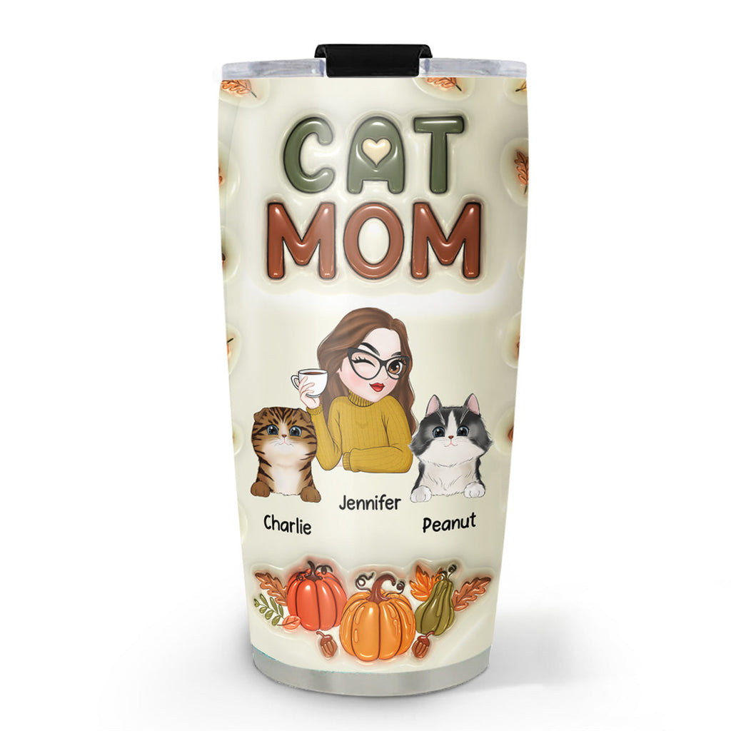 Custom Christmas Birthday Gifts For Pet Lovers • Cat Mom Autumn Version - Personalized 3D Inflated Effect Tumbler