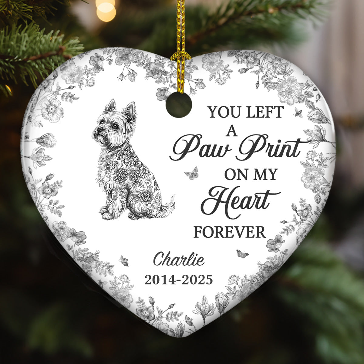 Custom Christmas Decor Home Birthday Gifts For Dog Lovers • Pawprints On My Soul Forever - Personalized Ceramic Ornament