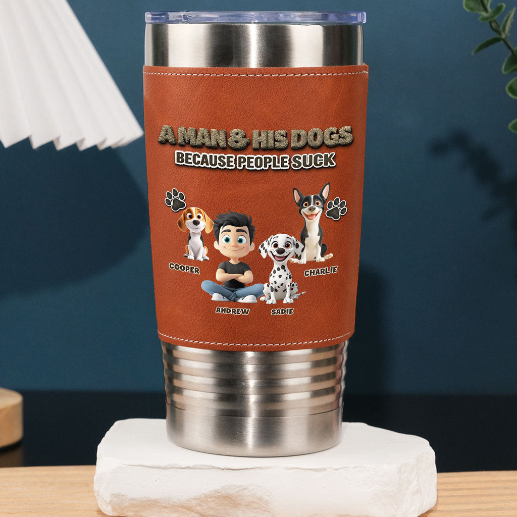 Custom Christmas Birthday Gifts For Dog Dad, Dog Lovers • Silence Dog Time - Personalized Leather Tumbler