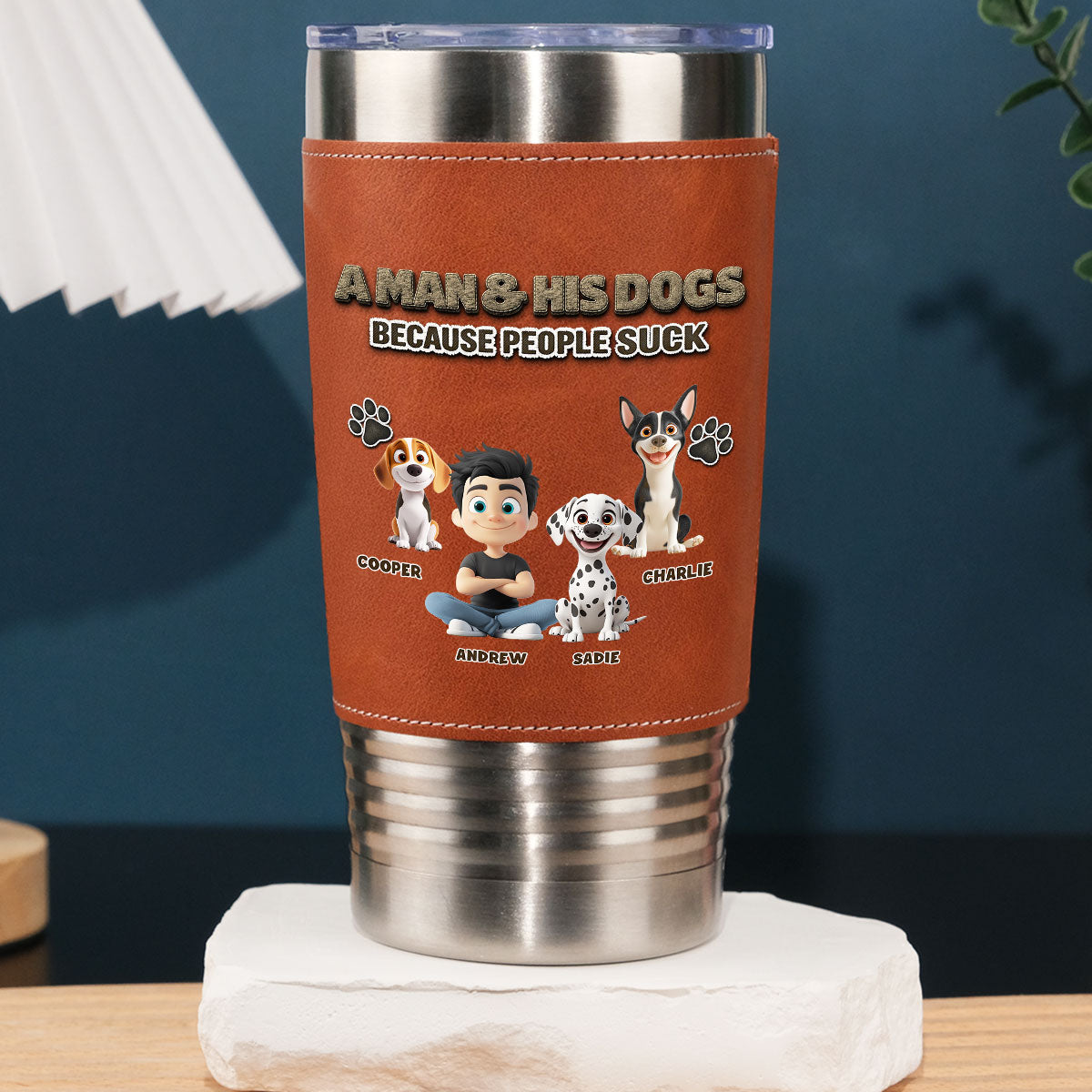 Custom Christmas Birthday Gifts For Dog Dad, Dog Lovers • Silence Dog Time - Personalized Leather Tumbler
