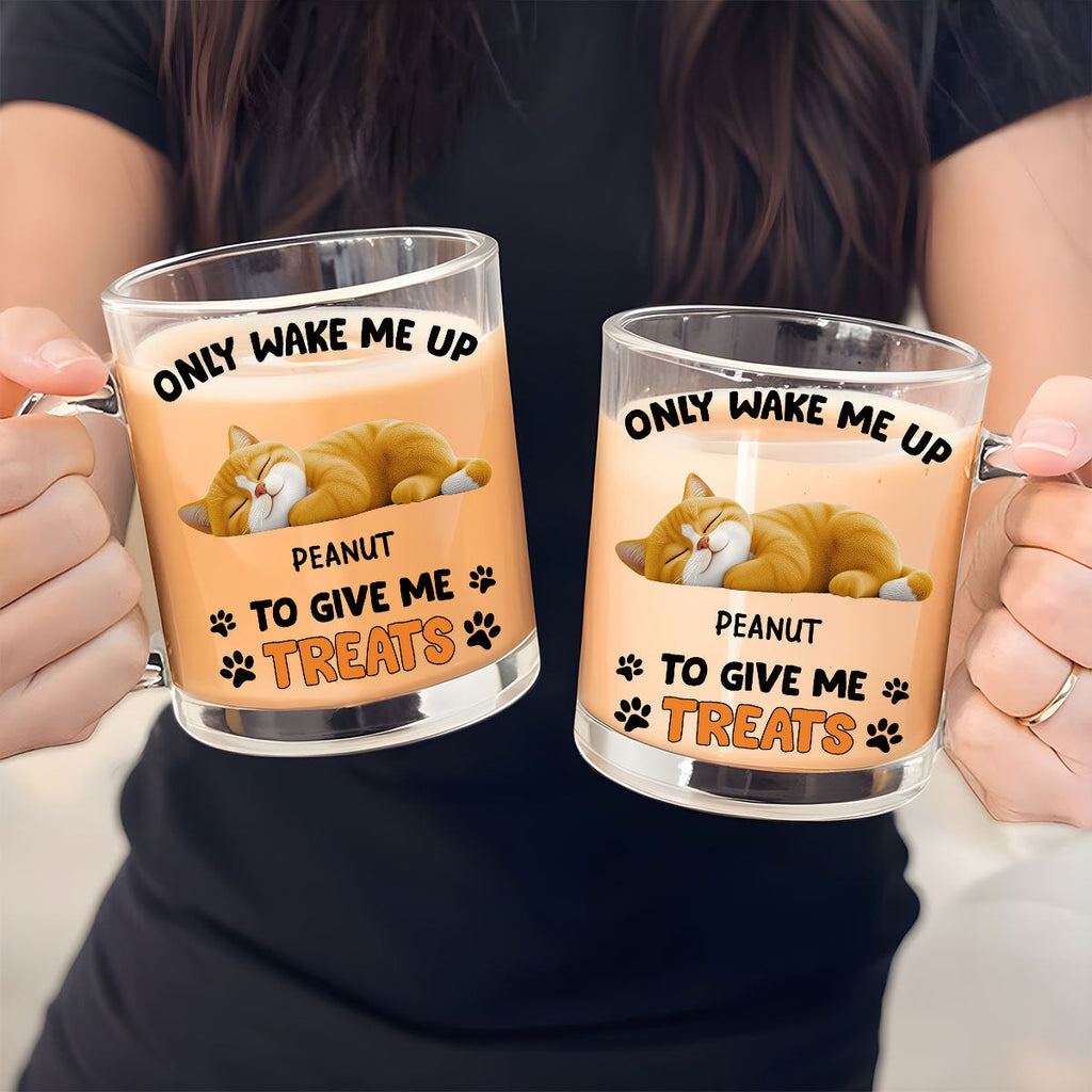 Custom Christmas Birthday Gifts For Cat Lovers • Only Wake Me Up - Personalized Glass Mug