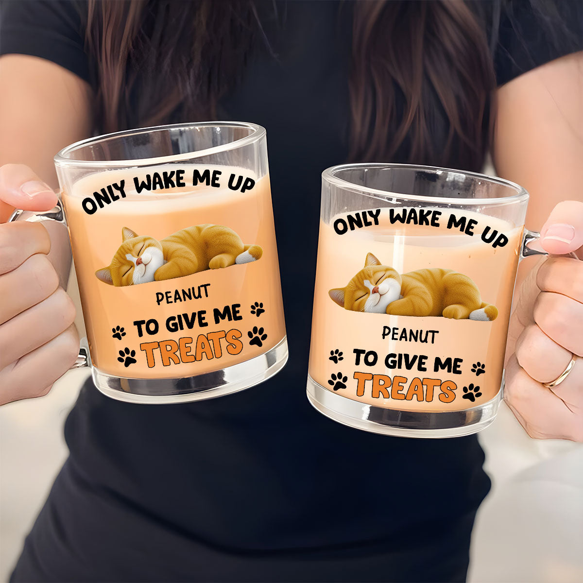 Custom Christmas Birthday Gifts For Cat Lovers • Only Wake Me Up - Personalized Glass Mug