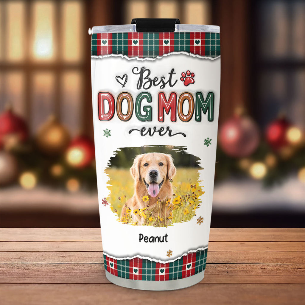 Custom Mother's day Birthday Gifts For Dog Mom, Dog Lovers • Best Dog Mom Ever Merry Christmas Photo - Personalized 3D Inflated Effect Tumbler