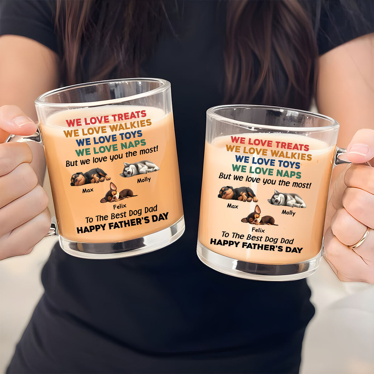 Custom Father's day Birthday Gifts For Dog Dad, Dog Lovers • Love You The Most Version 2 - Personalized Glass Mug