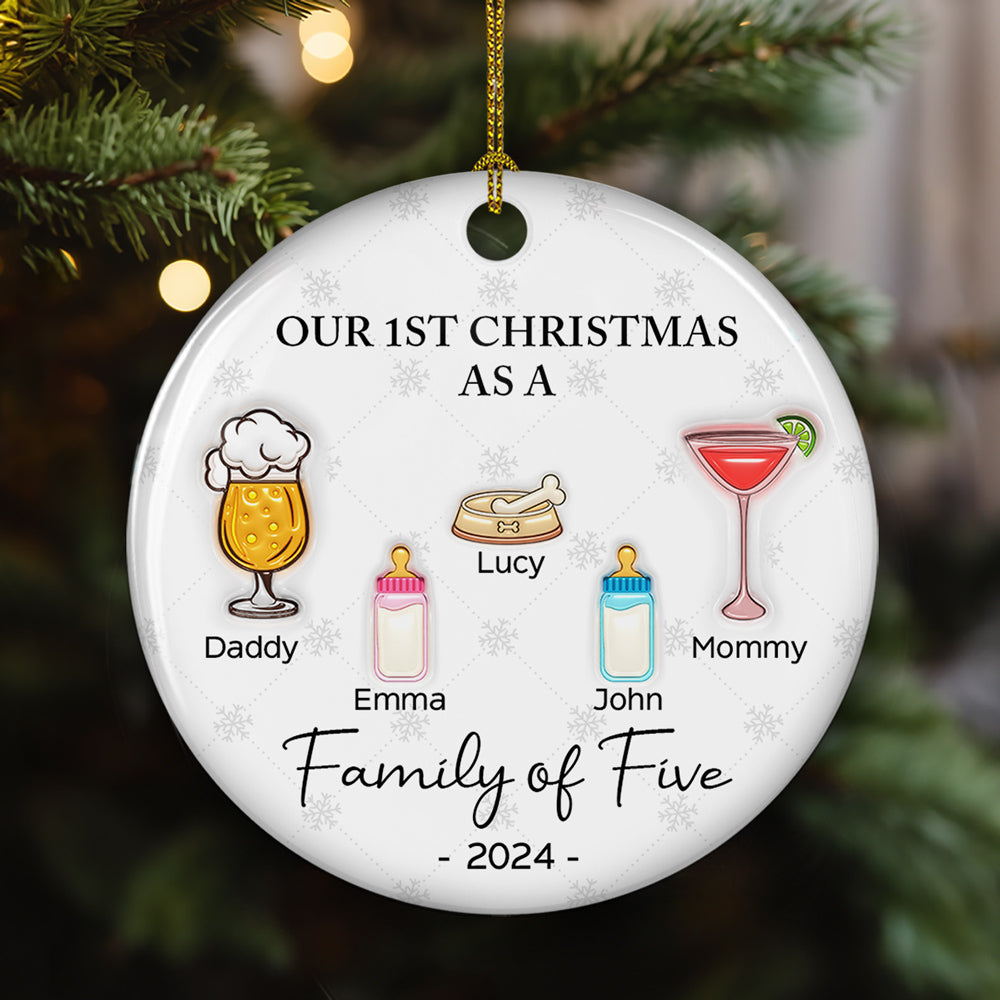 Cheering First Christmas As A Family - Personalized 3D Inflated Effect Ceramic Ornament