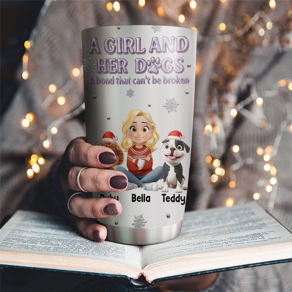 Custom Christmas Birthday Gifts For Dog Mom, Dog Lovers • Bling Winter And Dog Mom - Personalized 3D Effect Tumbler