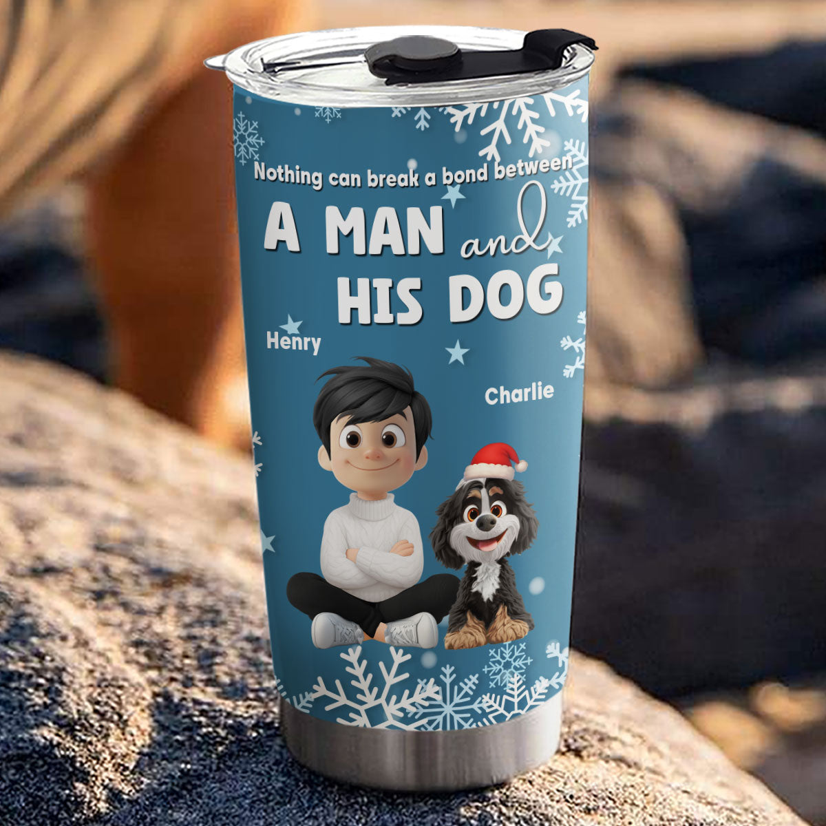 Custom Christmas Birthday Gifts For Dog Dad, Dog Lovers • White Christmas Dad Ver - Personalized Tumbler