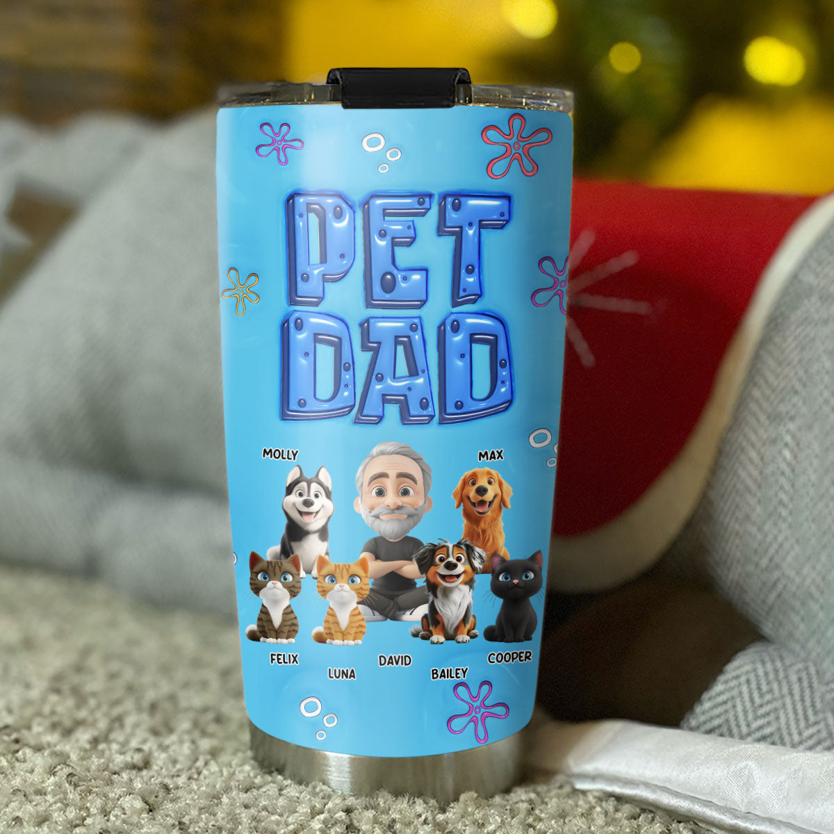 Custom Father's day Birthday Gifts For Pet Dad, Pet Lovers • Sponge Pet Dad - Personalized 3D Inflated Effect Tumbler
