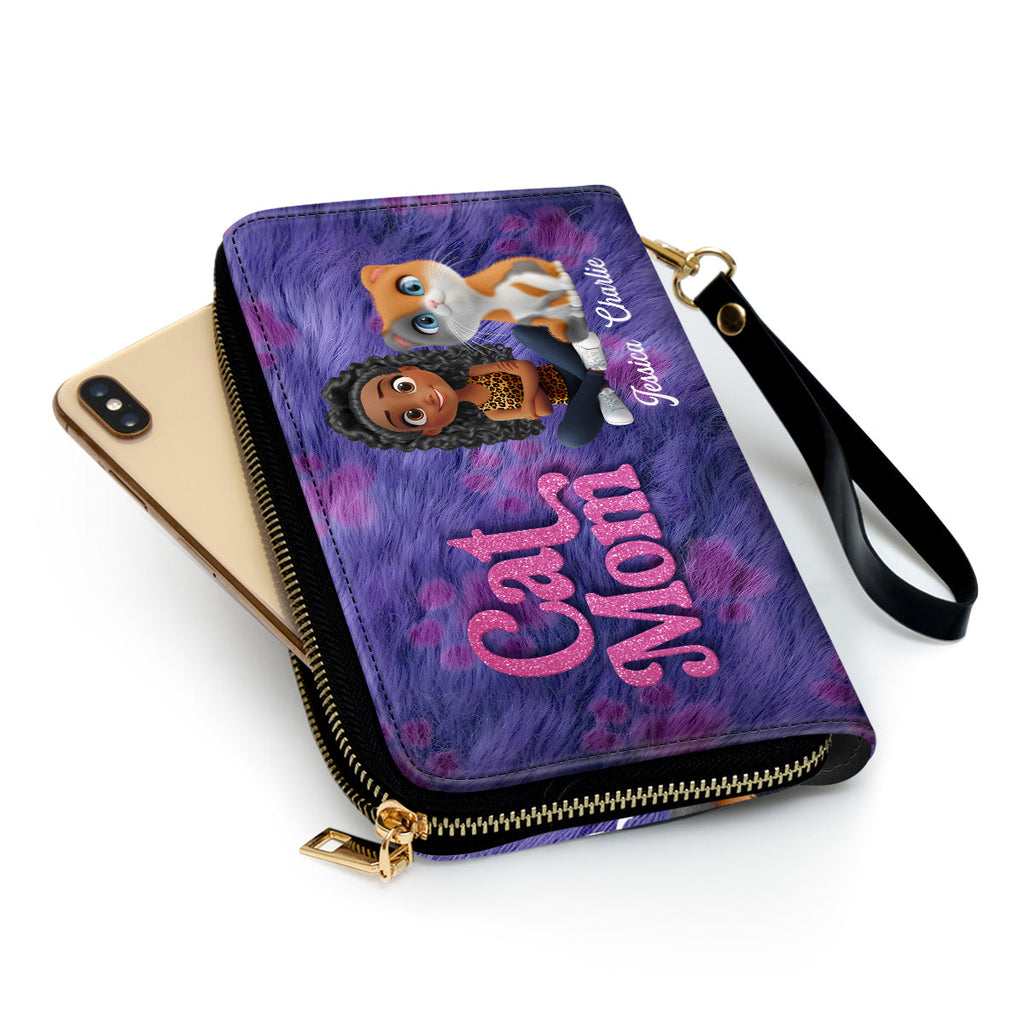 Bling Cat Mom Cartoon - Personalized Leather Wallet