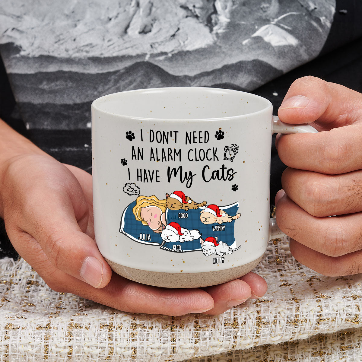 Custom Mother's day Birthday Gifts For Cat Mom, Cat Lovers • My Cat Alarm Clock - Personalized Pottery Mug