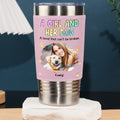 A Girl And Her Lovely Dog Photo - Personalized Pink Leather Tumbler