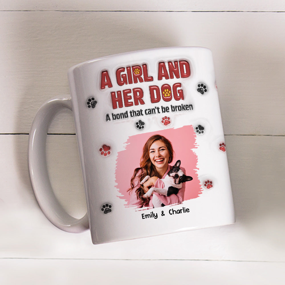 Custom Photo Christmas Birthday Gifts For Dog Mom, Dog Lovers • A Girl And Her Dog Version 2 Photo - Personalized 3D Inflated Effect Mug