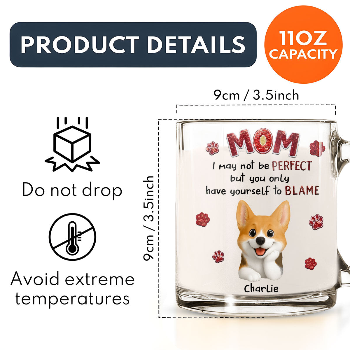 Custom Mother's day Birthday Gifts For Dog Mom, Dog Lovers • May Not Perfect - Personalized Glass Mug