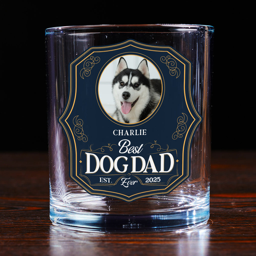 Dog Dad Est Photo - Personalized Engraved Whiskey Glass