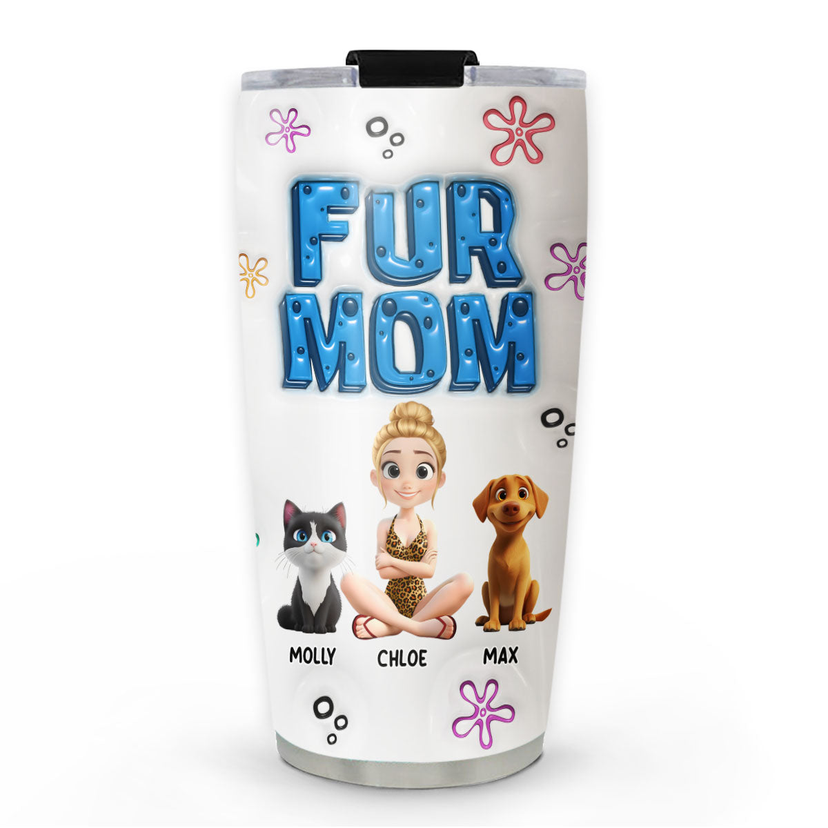 Custom Christmas Birthday Gifts For Pet Mom, Pet Lovers • Sponge Pet Mom Version 2 - Personalized 3D Inflated Effect Tumbler
