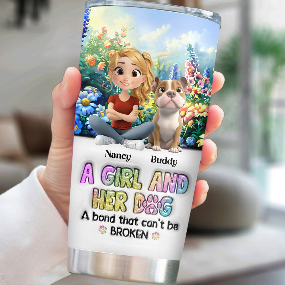 Custom Christmas Birthday Gifts For Dog Lovers • A Girl And Her Lovely Dog - Personalized 3D Inflated Effect Tumbler