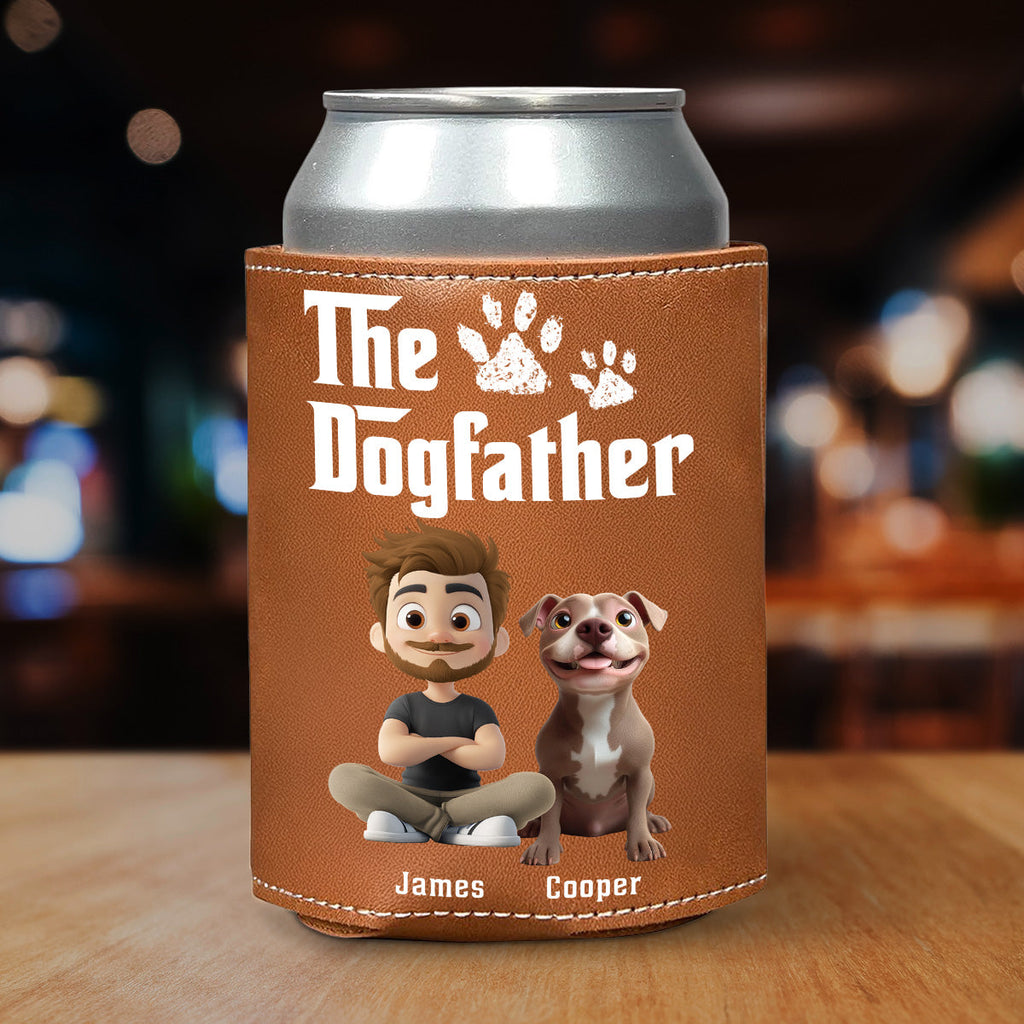 Cool Dog Father - Personalized Leather Can Cooler Holder