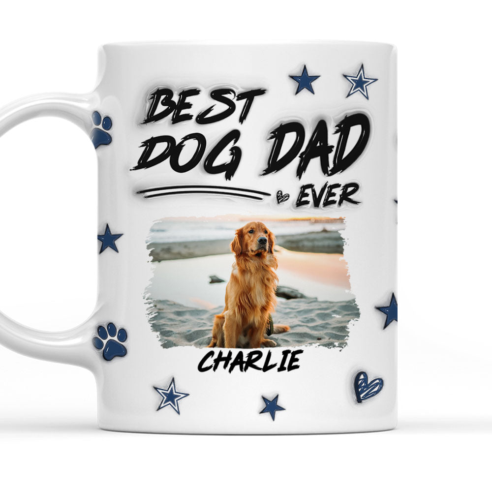 Custom Photo Christmas Birthday Gifts For Pet Dad, Pet Lovers • Best Dog Dad Line Photo - Personalized 3D Inflated Effect Mug