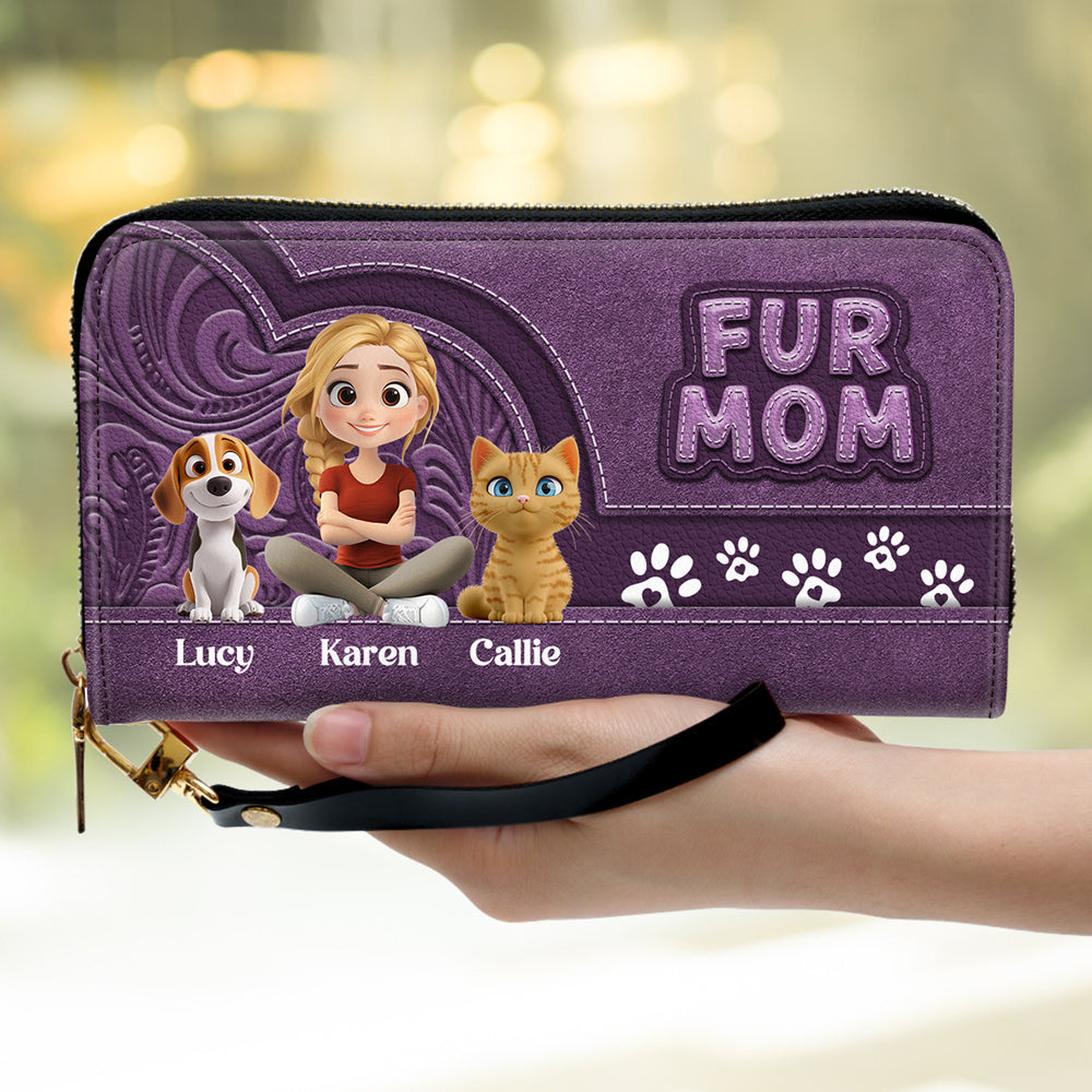 Chibi Cartoon Pet Mom - Personalized Leather Wallet