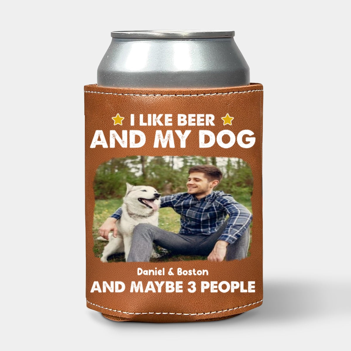 I Like Beer Photo - Personalized Leather Can Cooler Holder