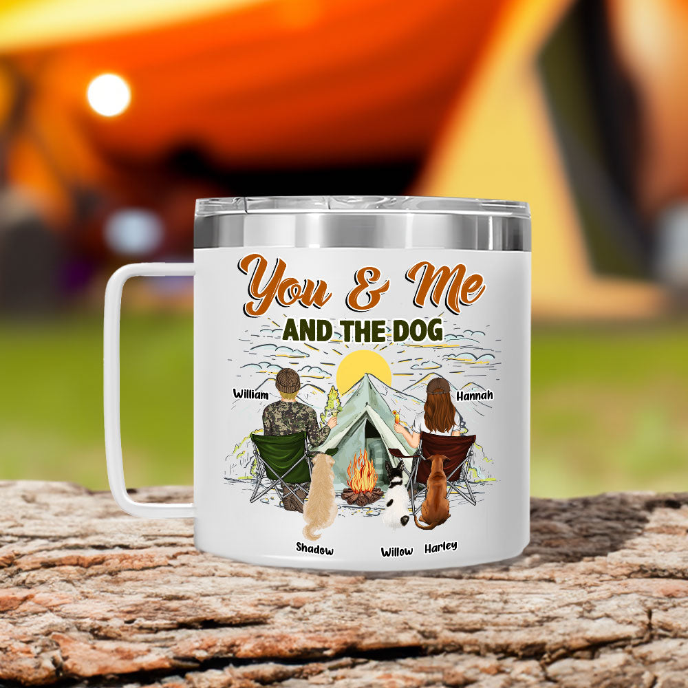 Custom Mother's day Birthday Gifts For Pet Mom, Pet Lovers • You And Me And Our Lovely Dogs - Personalized 14oz Stainless Steel Tumbler With Handle