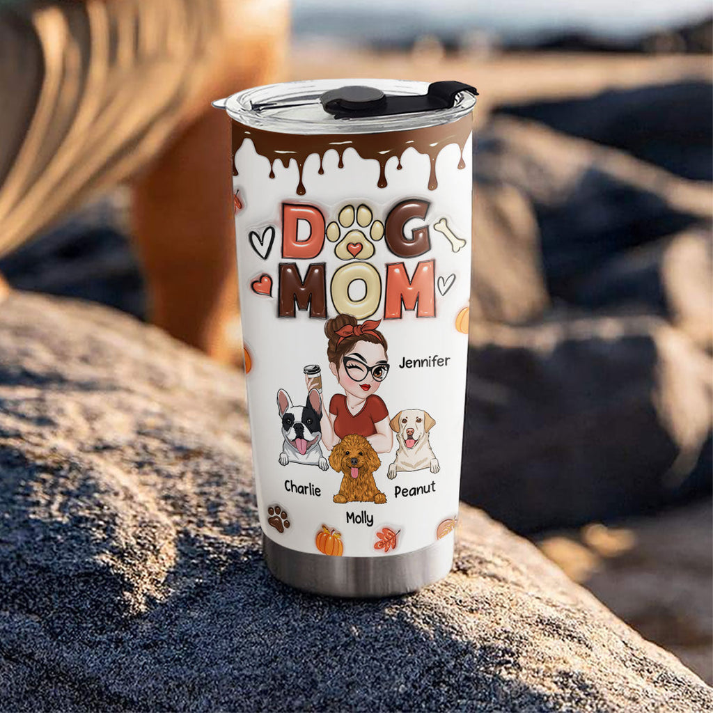 Custom Mother's day Birthday Gifts For Pet Mom, Pet Lovers • Mom Of Dogs Fall Season - Personalized 3D Inflated Effect Tumbler